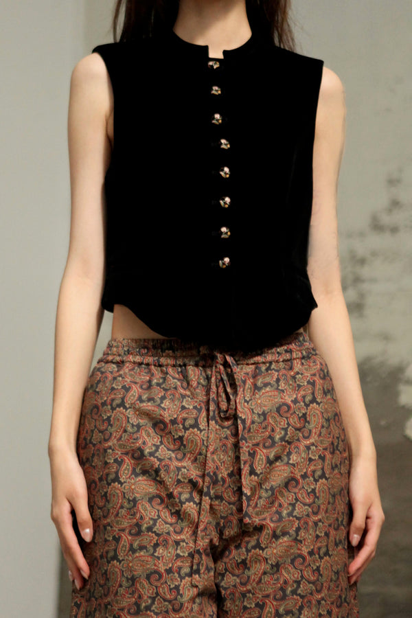 INTO THE EAST 25 Autumn and Winter Black Velvet Embroidered Button Vest ITE-E1DGAW052BL22VE-HEI Black